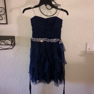 Short Ruffle Navy Blue Prom Dress